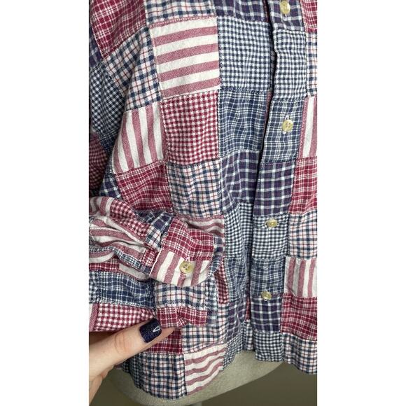 Vintage 90s Tommy Hilfiger American Plaid Patchwork July 4th USA Shacket Crop XL - Picture 8 of 14